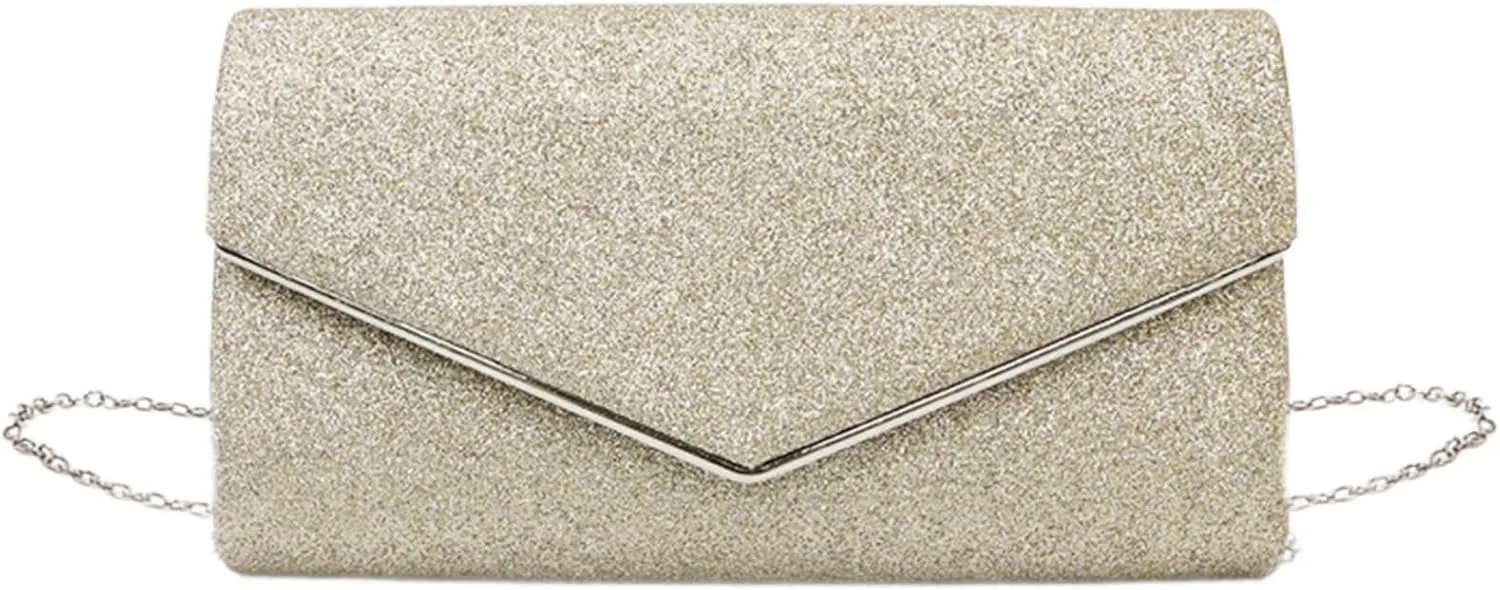 Women Evening Bag Formal Lady Purse Elegant Party Banquet Wedding Clutches Bags Handbag Female Shoulder Bag with Chain, Gold