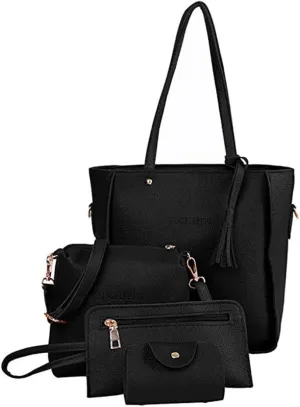 Women Handbag Set, Black PU Leather Tote Bag Shoulder Bag Purse Card Holder Satchels Shoulder Bags