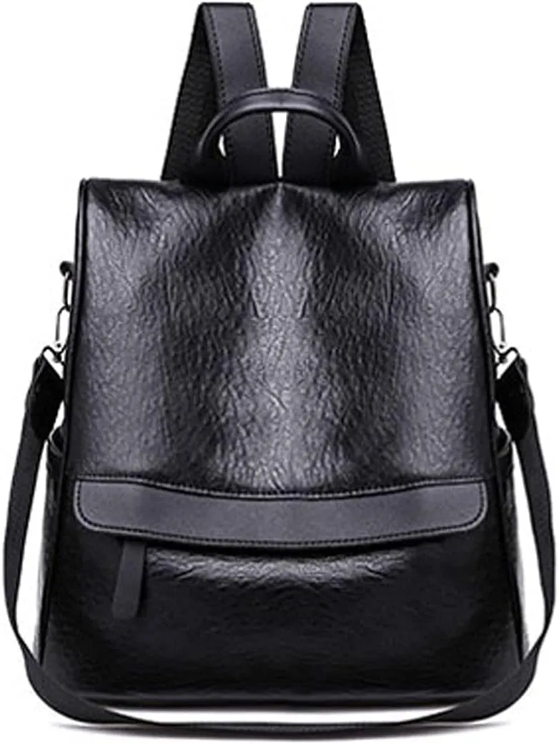 women Ladies Backpack Pu Leather Female Backpacks Ladies Black Brown Solid Color Bag (Black)