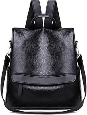 women Ladies Backpack Pu Leather Female Backpacks Ladies Black Brown Solid Color Bag (Black)