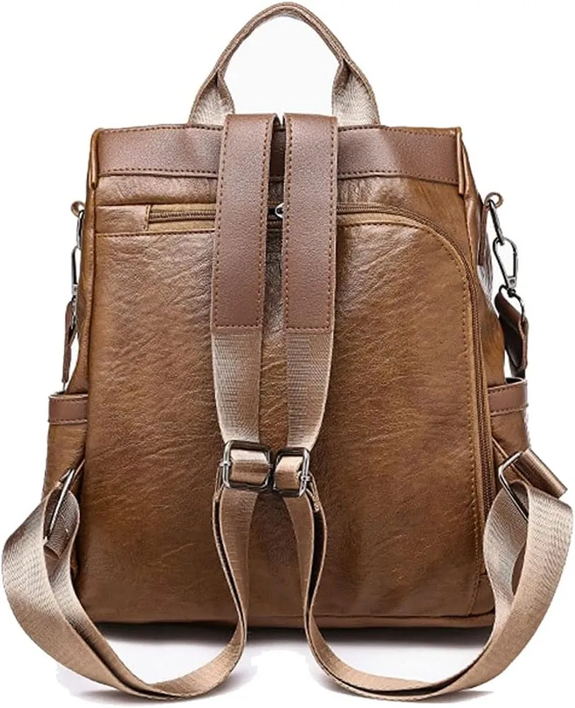 women Ladies Backpack Pu Leather Female Backpacks Ladies Black Brown Solid Color Bag (Black)