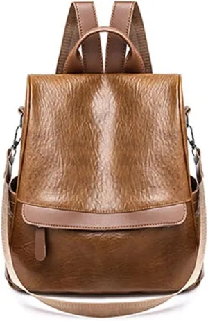 women Ladies Backpack Pu Leather Female Backpacks Ladies Black Brown Solid Color Bag (Brown)