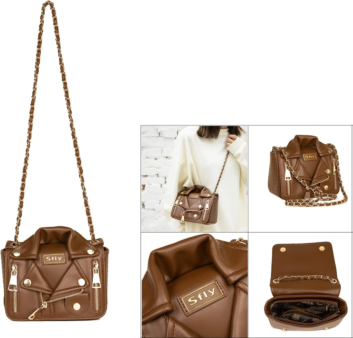 Women Satchel Chain Strap Shoulder Bag Leather Crossbody Handbags Ladies Evening Clutch Purse Unique Cute Jacket Bag