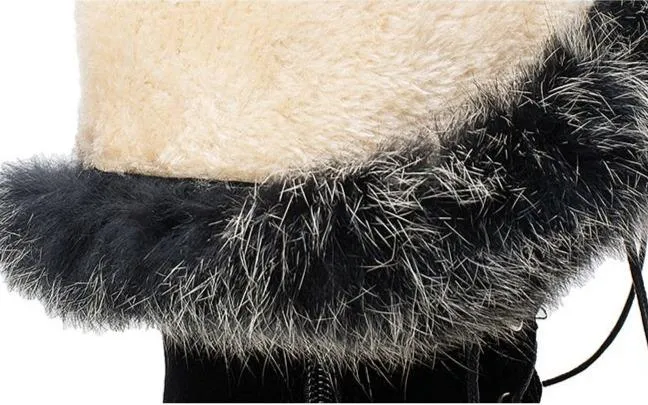 Women winter snow faux fur lace up chunky platform knee high boots