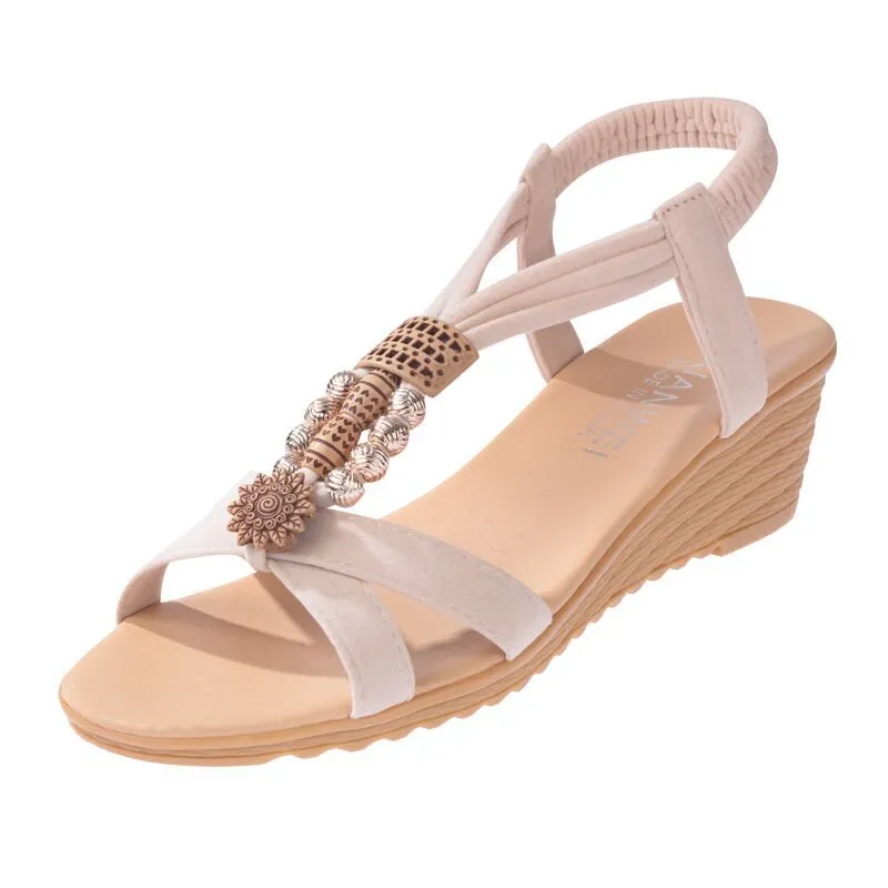 Women’s Beaded Bohemian Wedge Sandals in 2 Colors
