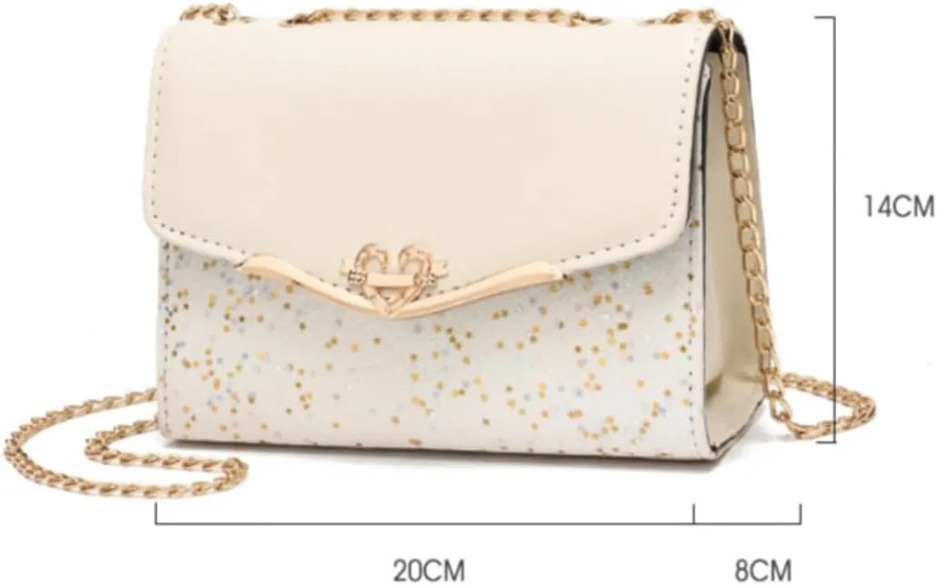 Women's Crossbody Square Bags PU Leather Handbag with Pearl Pendant Satchels Tote Bag with Metal Chain Strap