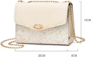 Women's Crossbody Square Bags PU Leather Handbag with Pearl Pendant Satchels Tote Bag with Metal Chain Strap