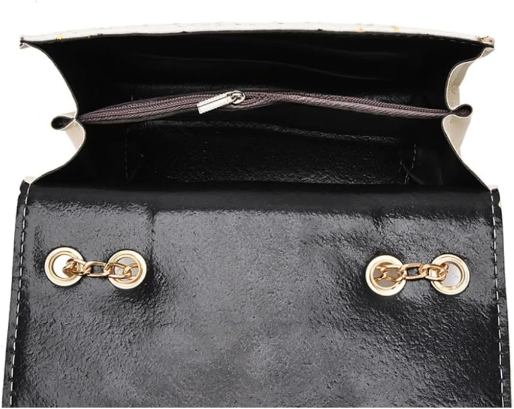 Women's Crossbody Square Bags PU Leather Handbag with Pearl Pendant Satchels Tote Bag with Metal Chain Strap