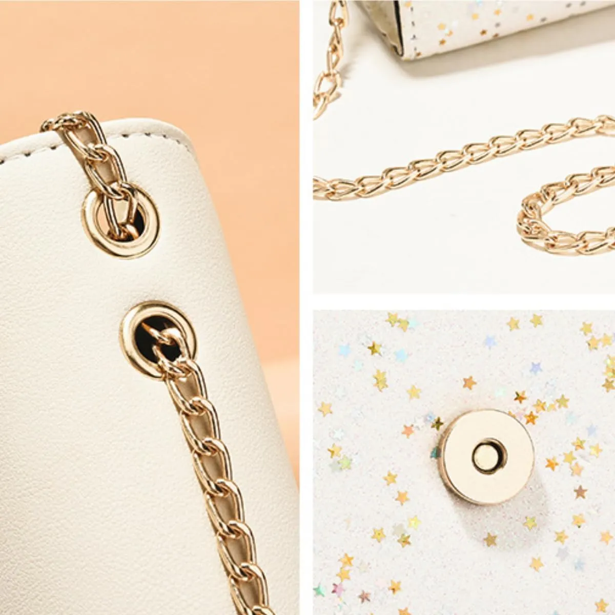 Women's Crossbody Square Bags PU Leather Handbag with Pearl Pendant Satchels Tote Bag with Metal Chain Strap