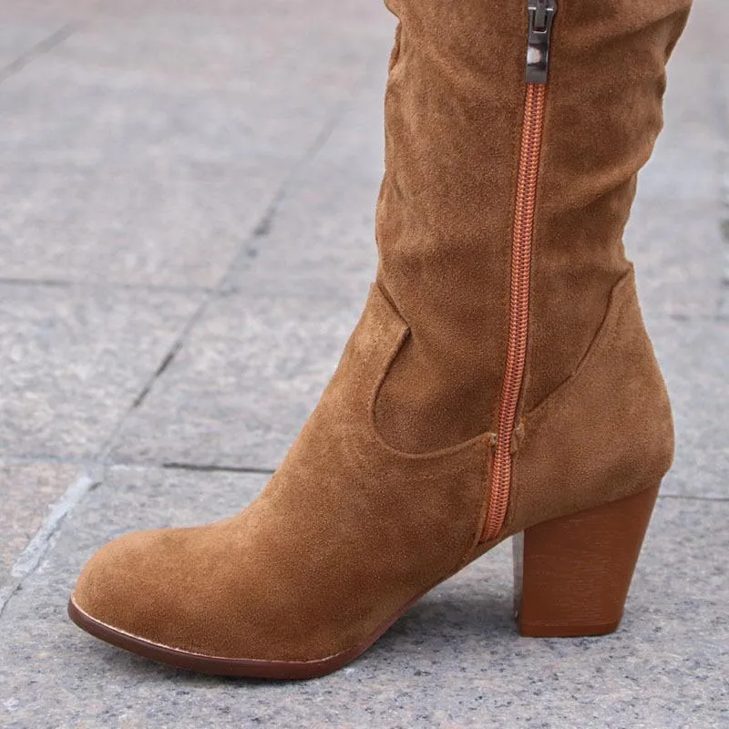 Women's ethnic faux suede tassels knee high boots