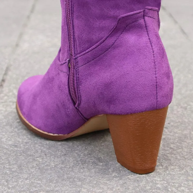 Women's ethnic faux suede tassels knee high boots