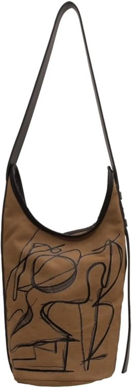 Women's Fashion Canvas Hobo Bag, Stylish Crossbody Bucket Bag with Colorful Patchwork Design, Spacious Capacity