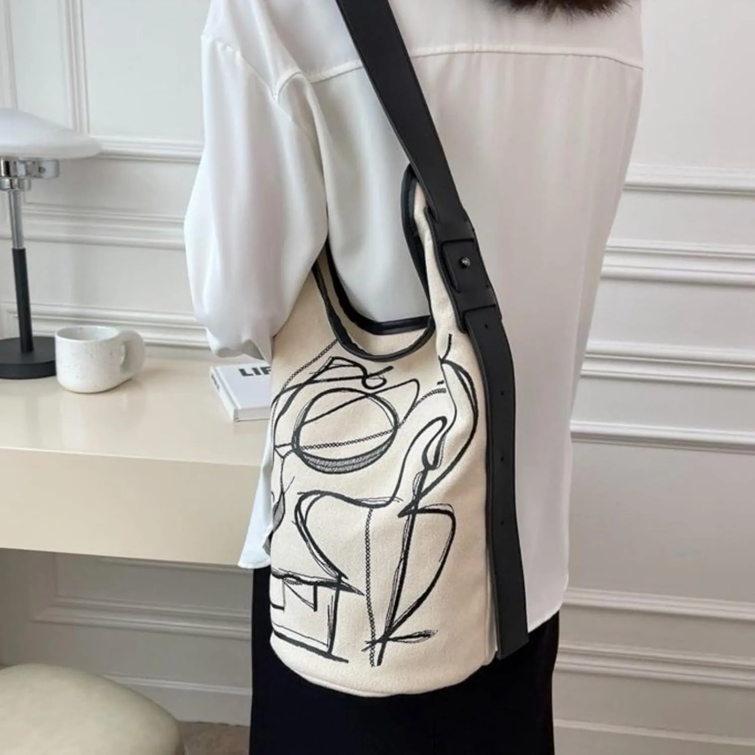 Women's Fashion Canvas Hobo Bag, Stylish Crossbody Bucket Bag with Colorful Patchwork Design, Spacious Capacity