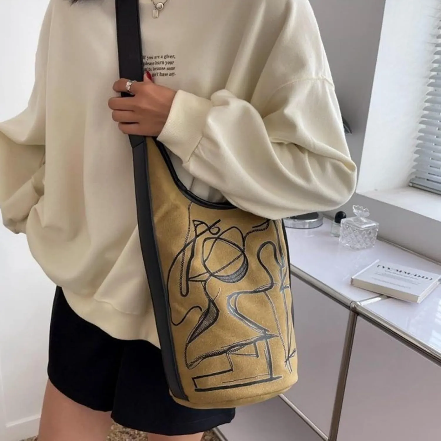 Women's Fashion Canvas Hobo Bag, Stylish Crossbody Bucket Bag with Colorful Patchwork Design, Spacious Capacity