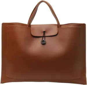 Womens Fashion Tote Bag Large Vegan Leather Handbag Vintage Purse Ladies Working Satchels Briefcase with Button 2 Sizes