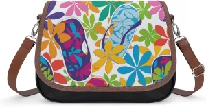Women's Handbag Colorful Flip Flops Patterns Satchel Bag Leather Crossbody Bag Waterproof Messenger Bag
