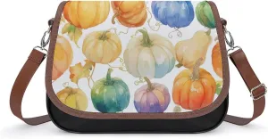Women's Handbag Colorful Rainbow Pumpkins Patterns Satchel Bag Leather Crossbody Bag Waterproof Messenger Bag