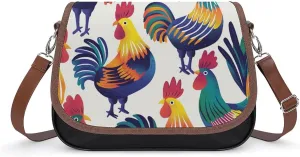 Women's Handbag Colorful Roosters Patterns Satchel Bag Leather Crossbody Bag Waterproof Messenger Bag