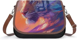Women's Handbag Colorful Tiger Animal Satchel Bag Leather Crossbody Bag Waterproof Messenger Bag