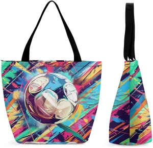 Women's Handbags Vintage Texture Soccer Colorful Background Shopping Bag Leather Tote Bag Satchel Bags