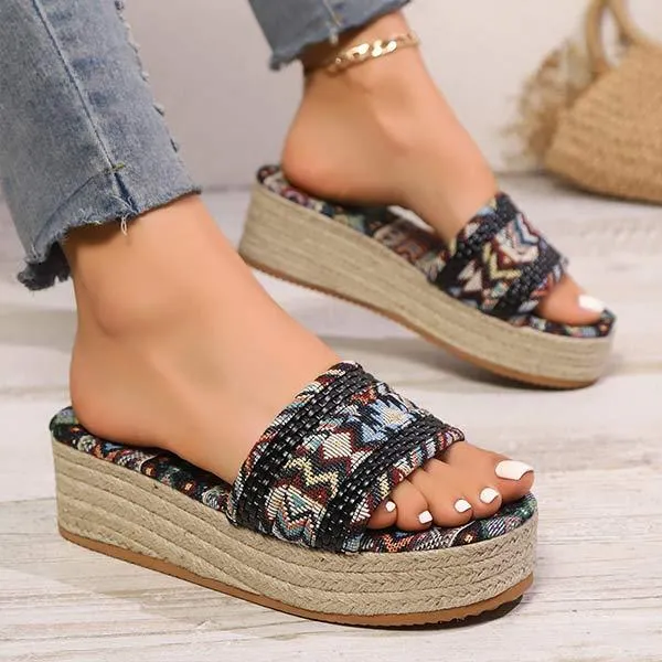 Women's Hemp Rope Thick Bottom Bohemian Slippers 42000456C