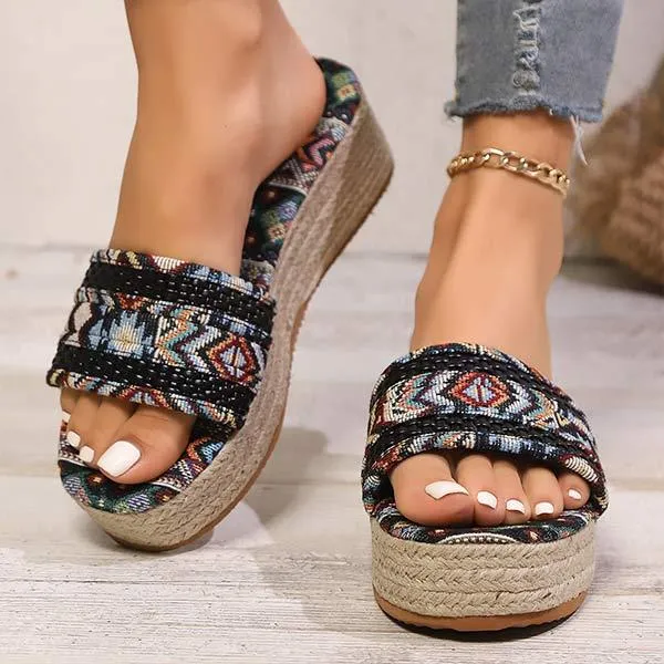 Women's Hemp Rope Thick Bottom Bohemian Slippers 42000456C