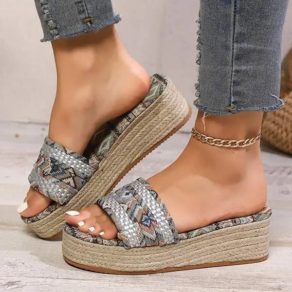 Women's Hemp Rope Thick Bottom Bohemian Slippers 42000456C
