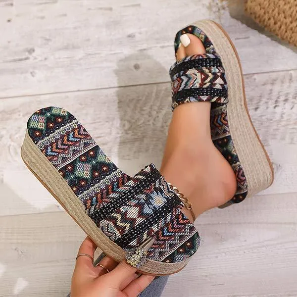 Women's Hemp Rope Thick Bottom Bohemian Slippers 42000456C