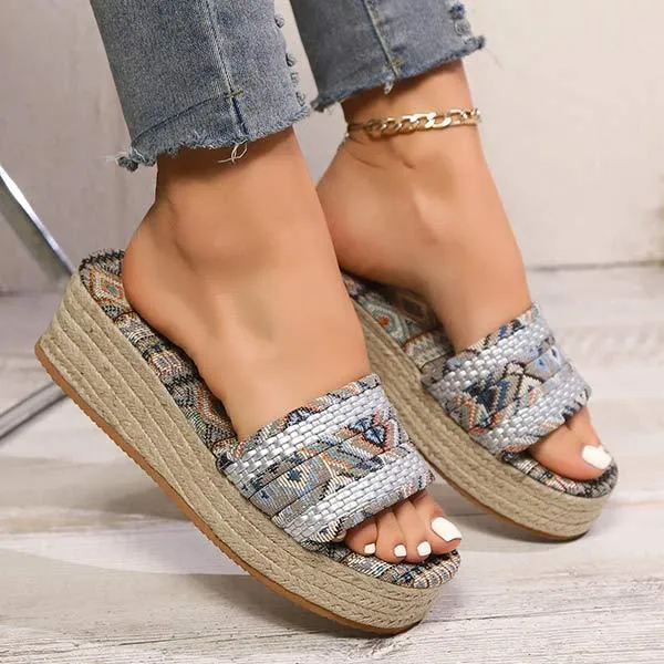 Women's Hemp Rope Thick Bottom Bohemian Slippers 42000456C