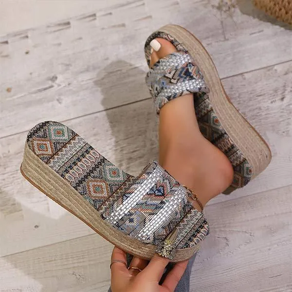 Women's Hemp Rope Thick Bottom Bohemian Slippers 42000456C