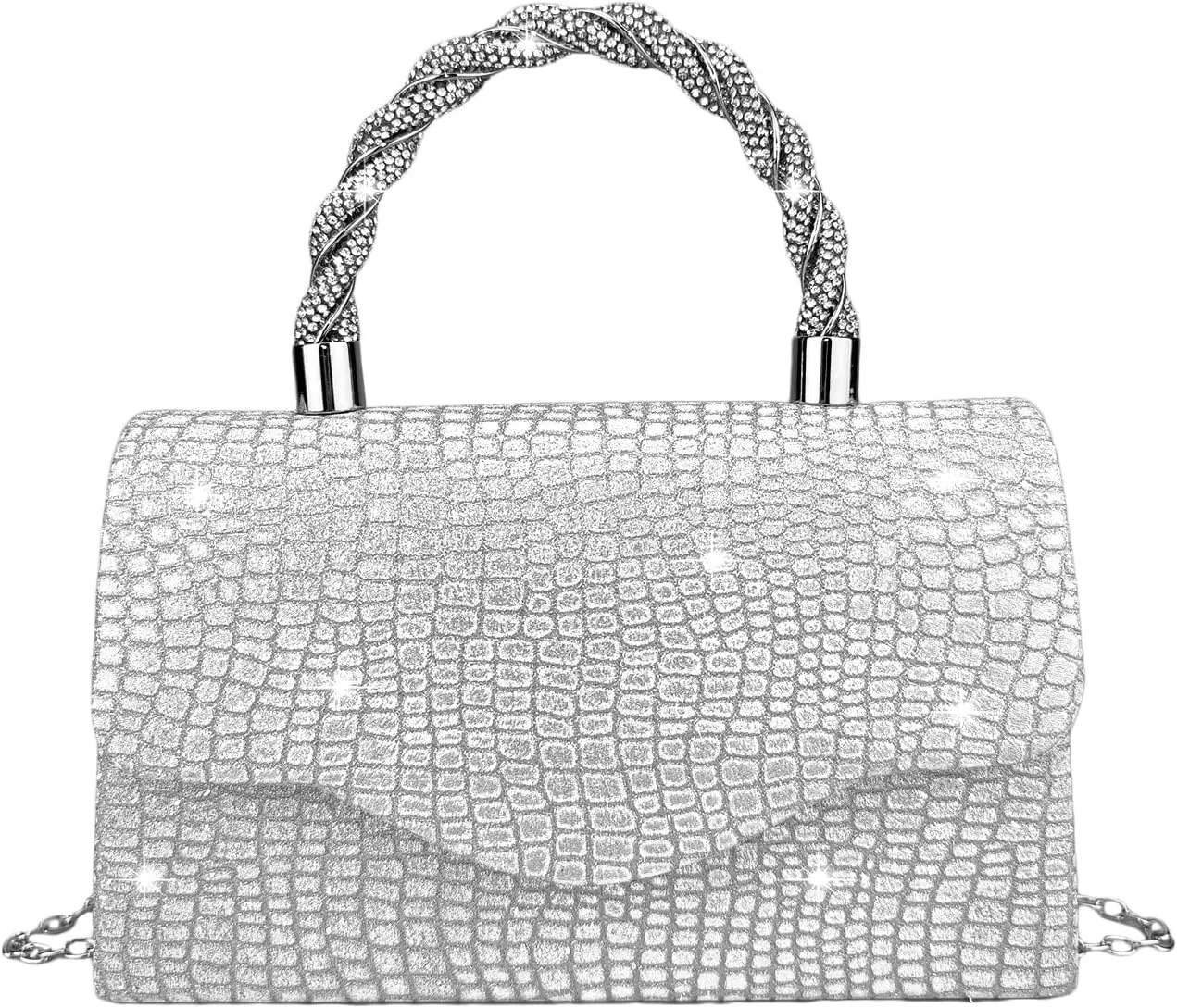 Women's Rhinestone Evening Bag Glitter Clutch Purses Crystal Pearl Party Handbags with Chain