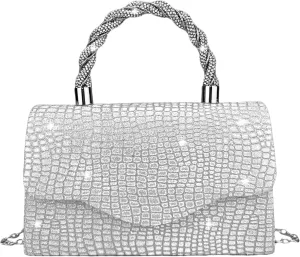 Women's Rhinestone Evening Bag Glitter Clutch Purses Crystal Pearl Party Handbags with Chain