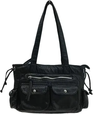 Womens Soft Vegan Leather Shoulder Bag Large Vintage Y2k Tote Purse Handbag Pleated Multi Pocket Satchels