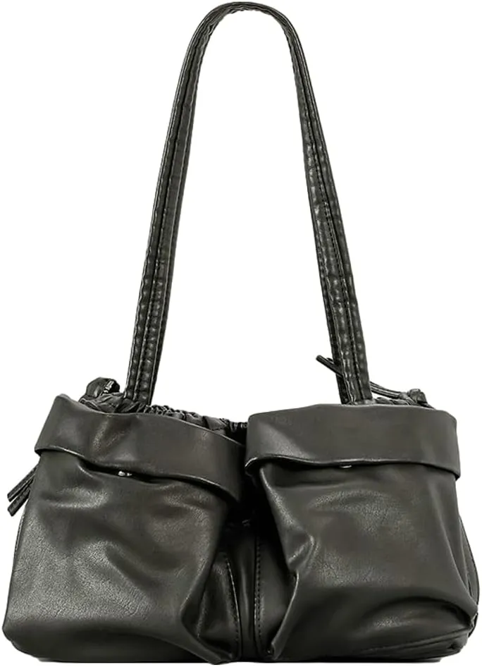 Womens Soft Vegan Leather Shoulder Bag Large Vintage Y2k Tote Purse Handbag Pleated Multi Pocket Satchels