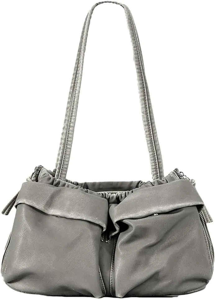 Womens Soft Vegan Leather Shoulder Bag Large Vintage Y2k Tote Purse Handbag Pleated Multi Pocket Satchels