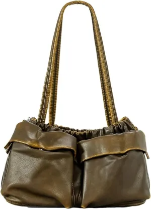 Womens Soft Vegan Leather Shoulder Bag Large Vintage Y2k Tote Purse Handbag Pleated Multi Pocket Satchels