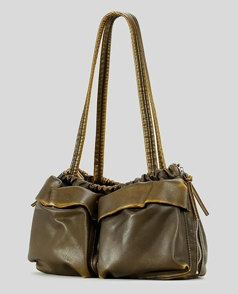 Womens Soft Vegan Leather Shoulder Bag Large Vintage Y2k Tote Purse Handbag Pleated Multi Pocket Satchels