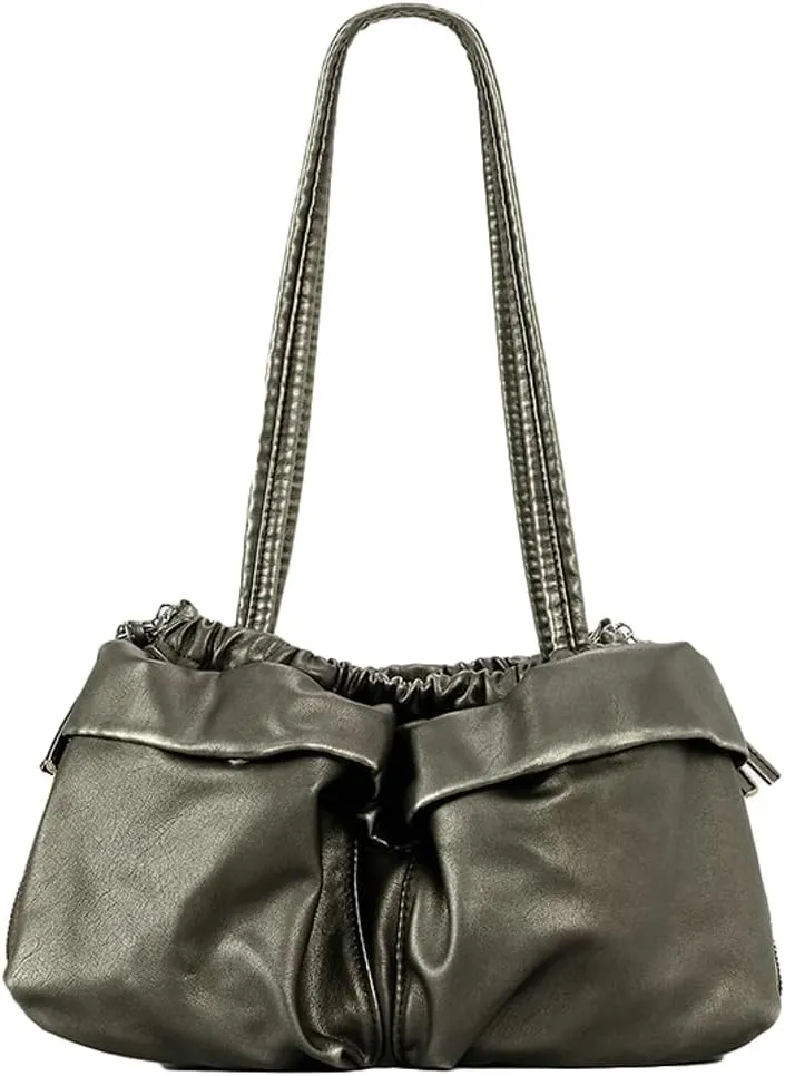 Womens Soft Vegan Leather Shoulder Bag Large Vintage Y2k Tote Purse Handbag Pleated Multi Pocket Satchels