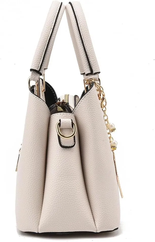 Women's Triple Zip Compartments Handbag Fashion Tote Bag Fashion Ladies Satchel Shoulder Top Handle Bag Work