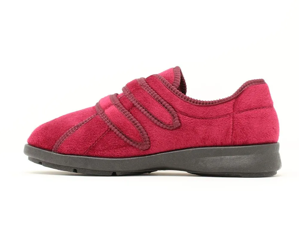 Womens Wide Fit Adjustable Eunice Burgundy Slippers