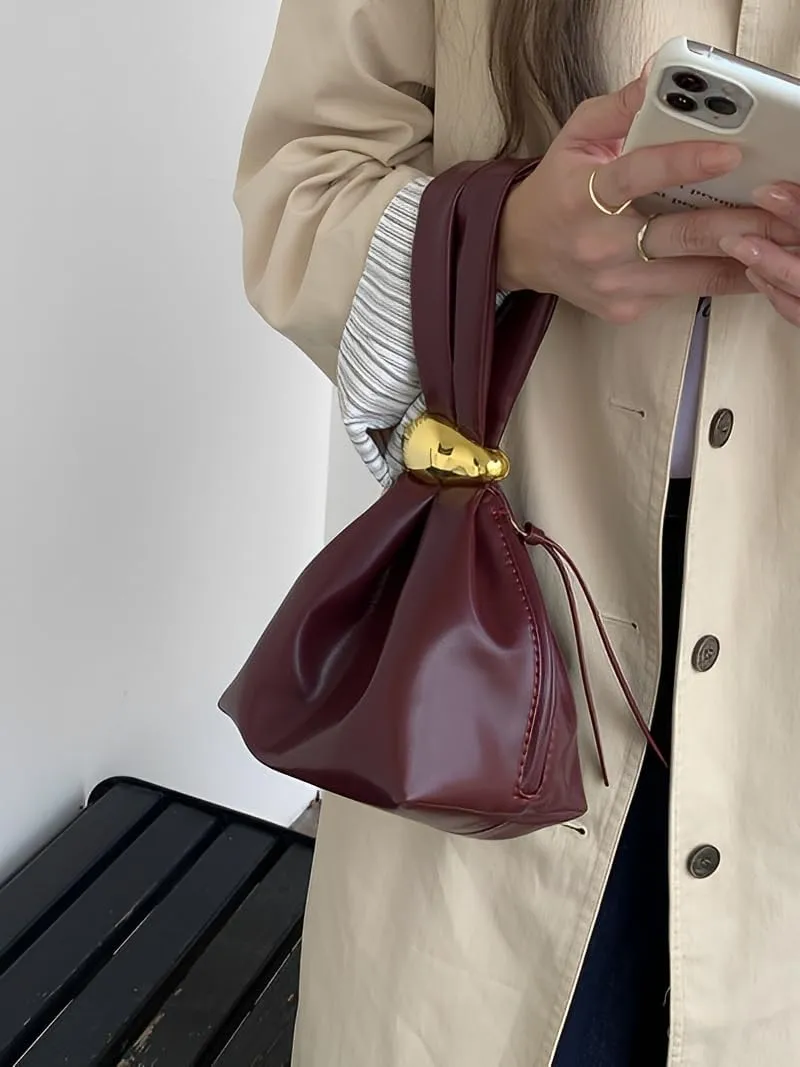 Women's Wrist Bag Wristlet Knot Pouch Soft Leather Clutch Purse Cute Evening Wallet Small Tote Handbags