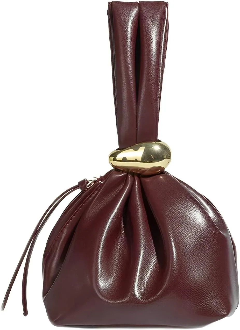 Women's Wrist Bag Wristlet Knot Pouch Soft Leather Clutch Purse Cute Evening Wallet Small Tote Handbags