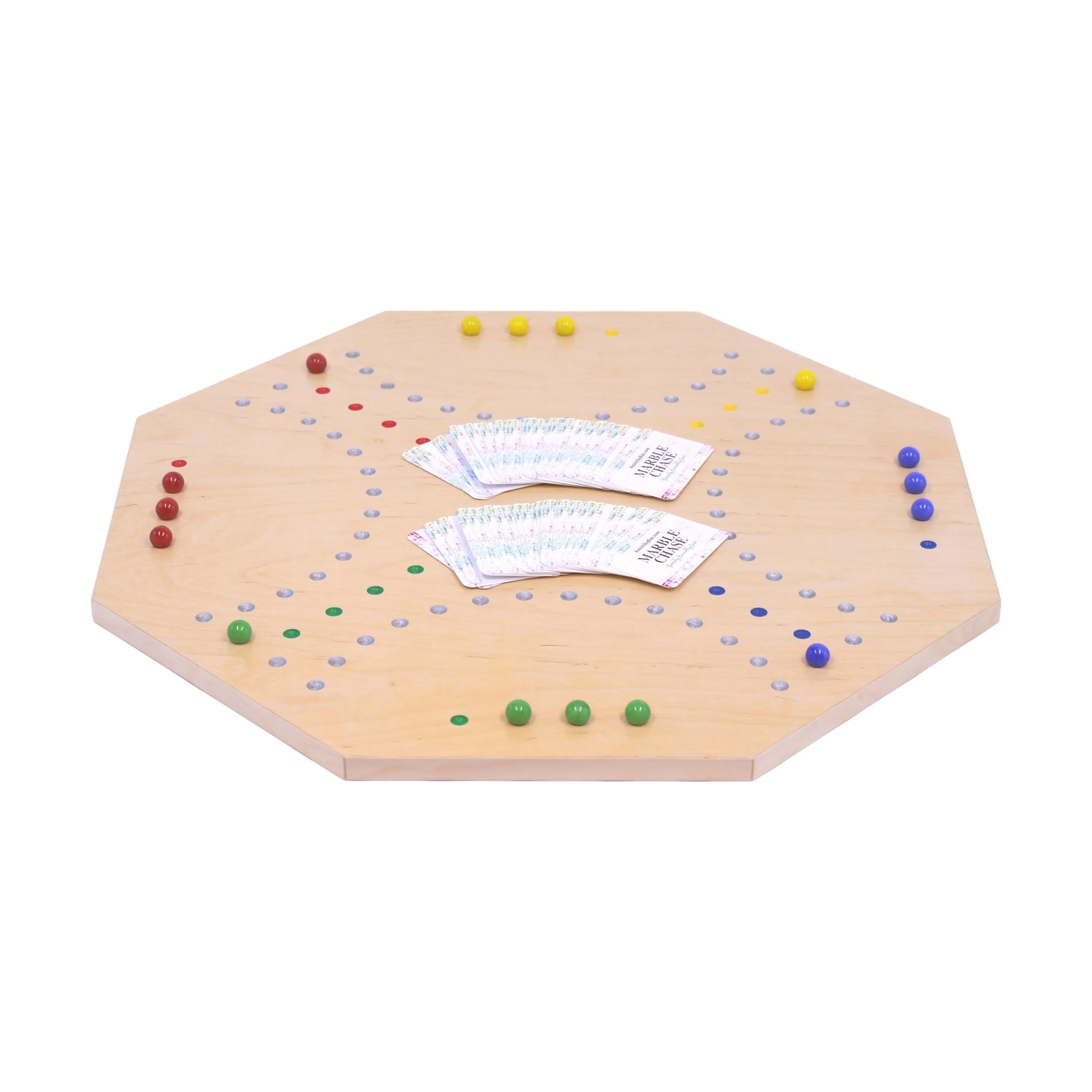 Wooden Marble Chase Game Set - Double-Sided 23" Wide Board