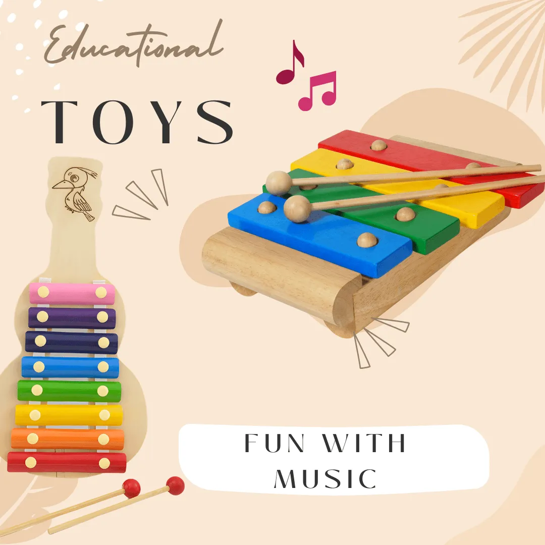 Wooden Xylophone Guitar Shaped with 8 Note, 1 Xylophone, 2 Sticks Brand