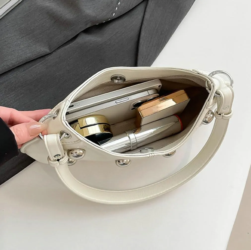 Y2k Crescent Hobo Bags Women Trendy 90s Punk PU Leather Studded Shoulder Satchels Crossbody Purse Underarm Tote Handbag