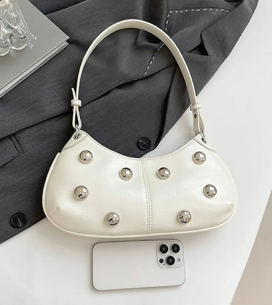 Y2k Crescent Hobo Bags Women Trendy 90s Punk PU Leather Studded Shoulder Satchels Crossbody Purse Underarm Tote Handbag