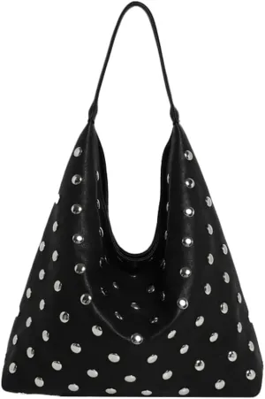 Y2k Studded Hobo Bags Women Trendy 90s Punk PU Leather Underarm Crescent Crossbody Purse Shoulder Satchels Tote Handbag