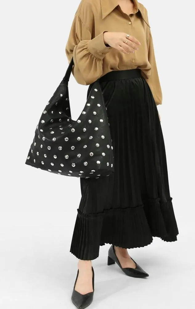 Y2k Studded Hobo Bags Women Trendy 90s Punk PU Leather Underarm Crescent Crossbody Purse Shoulder Satchels Tote Handbag