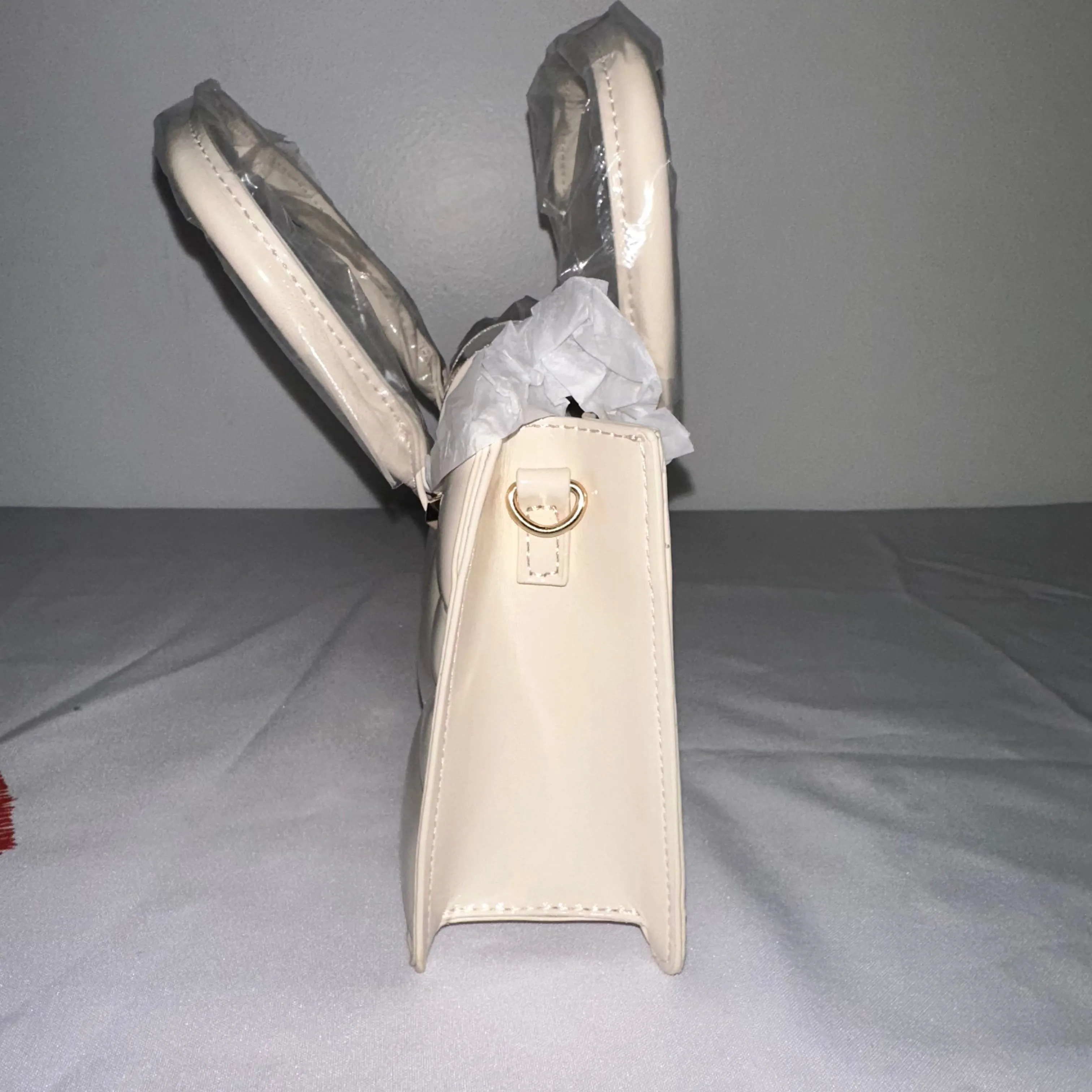 Zayaa Ivory Faux Patent Leather Convertible Handbag