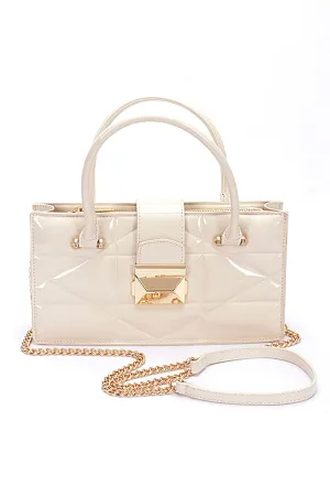Zayaa Ivory Faux Patent Leather Convertible Handbag